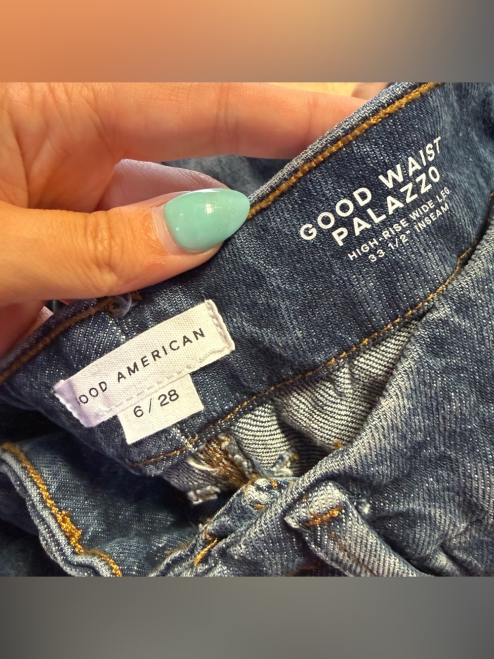 Good American Palazzo Good Waist Indigo Retro Flare Jeans Trouser Hem Size 6/28 - Picture 4 of 5